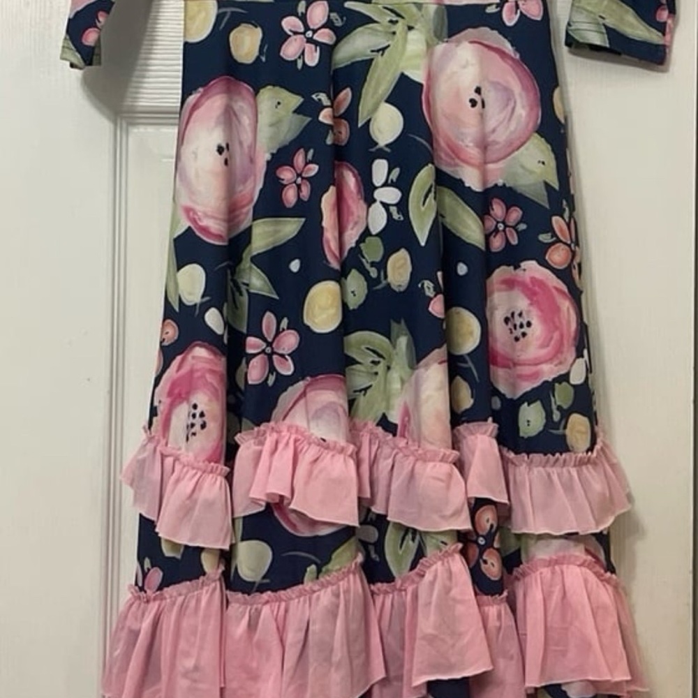 Boutique Floral Kids Dress with Pink Ruffles